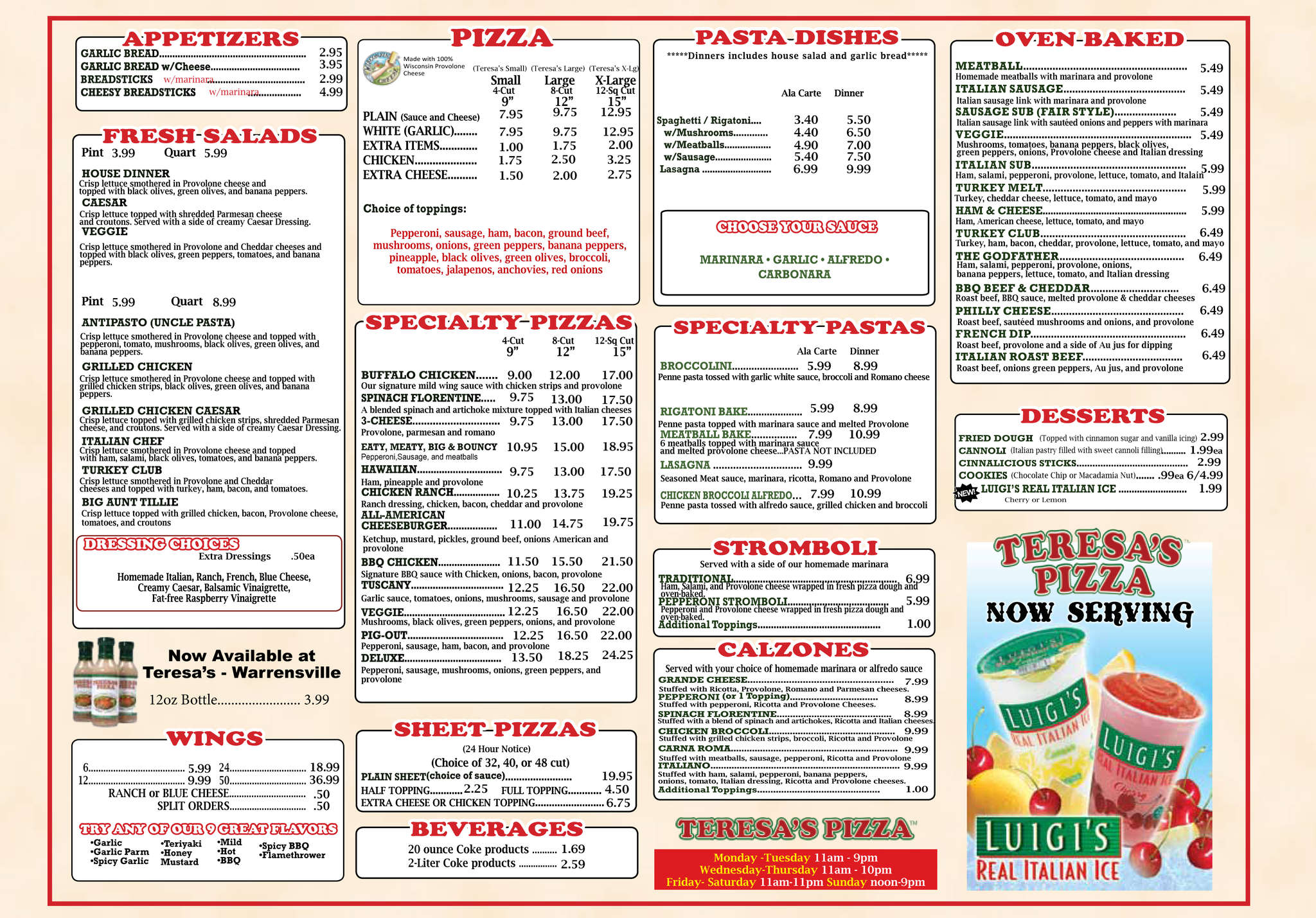 Teresa's Pizza-Maple Heights Menu