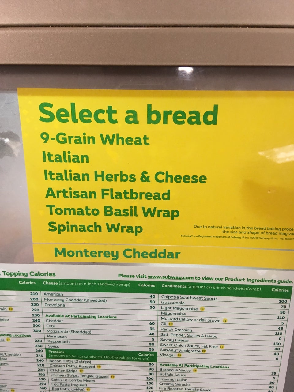 Subway Menu