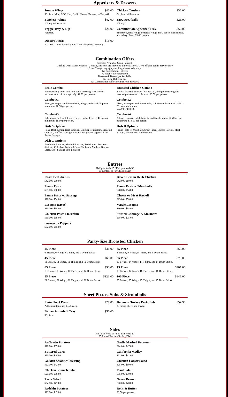 Pelicano's Pizza Menu