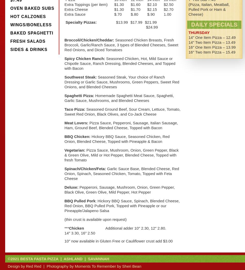 Besta Fasta Pizza & Subs Menu