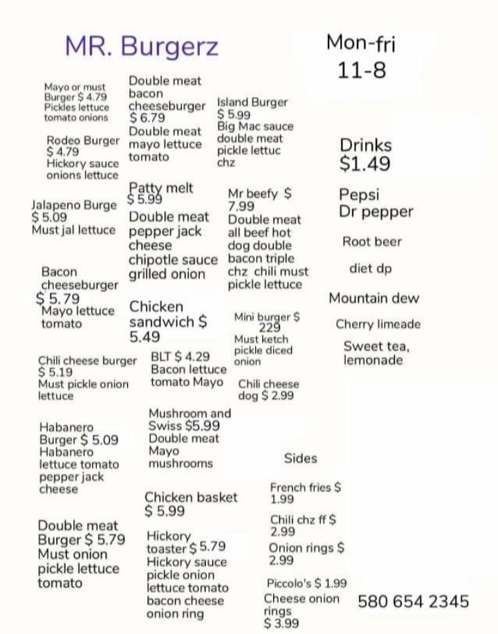 MR. Burgerz Menu