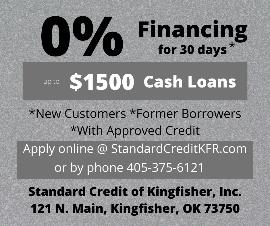 Standard Credit of Kingfisher, Inc. 121 N Main St, Kingfisher Oklahoma 73750