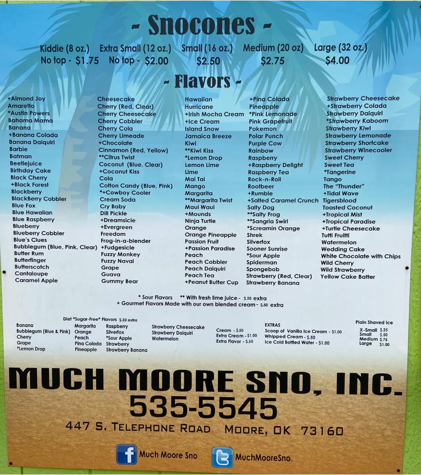 Much Moore Sno Menu