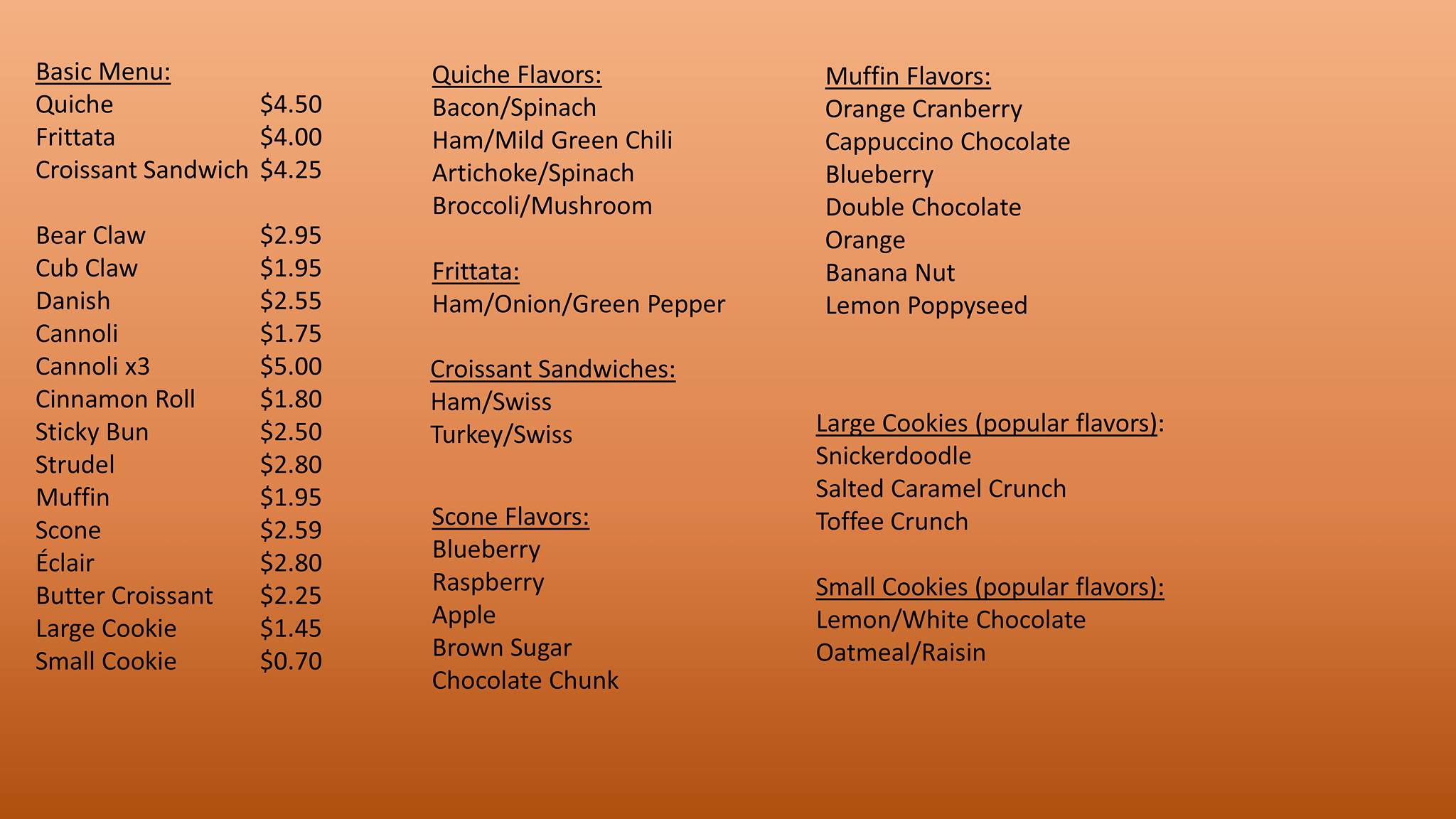 Daylight Donuts Menu