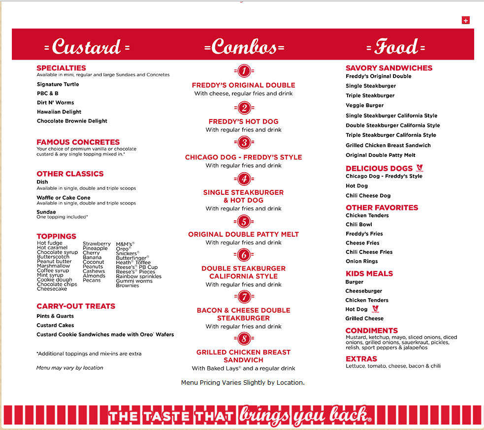 Freddy's Frozen Custard & Steakburgers Menu