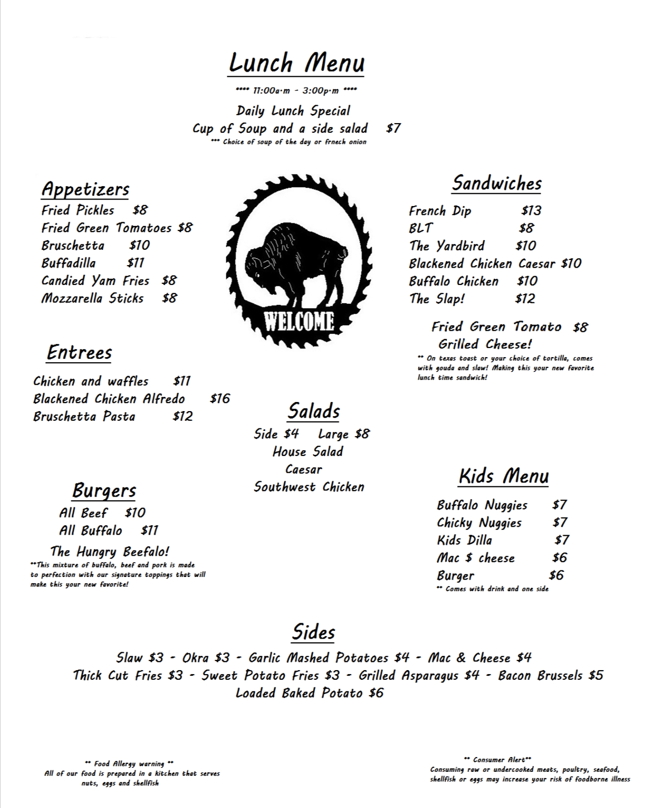 The Hungry Buffalo Menu
