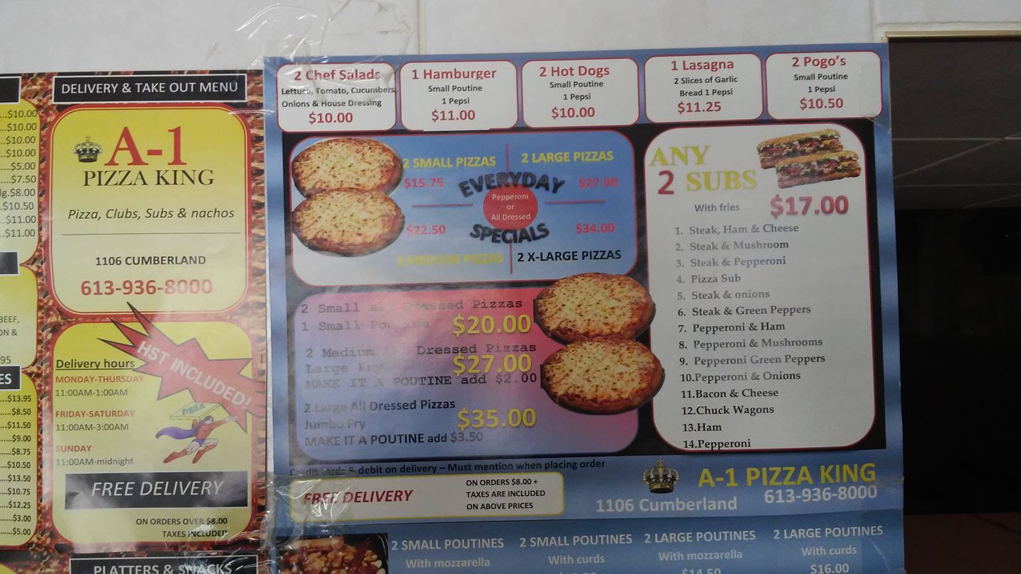 A 1 Pizza King Menu