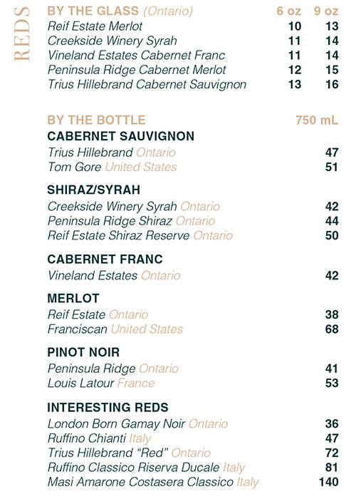 Panorama Restaurant & Wine Bar Menu
