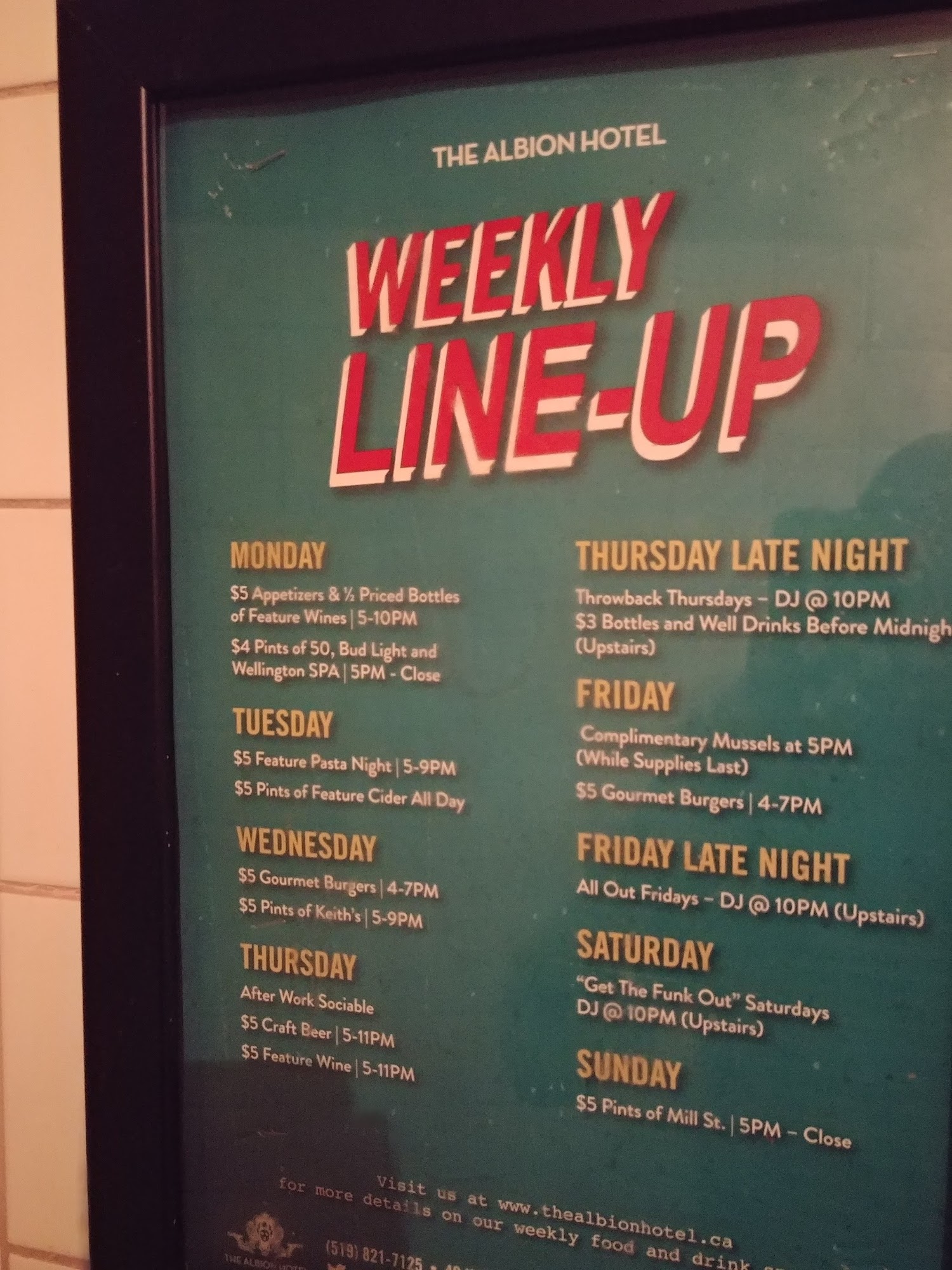 The Albion Hotel Menu