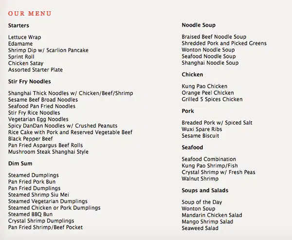 Shanghai 360 Menu