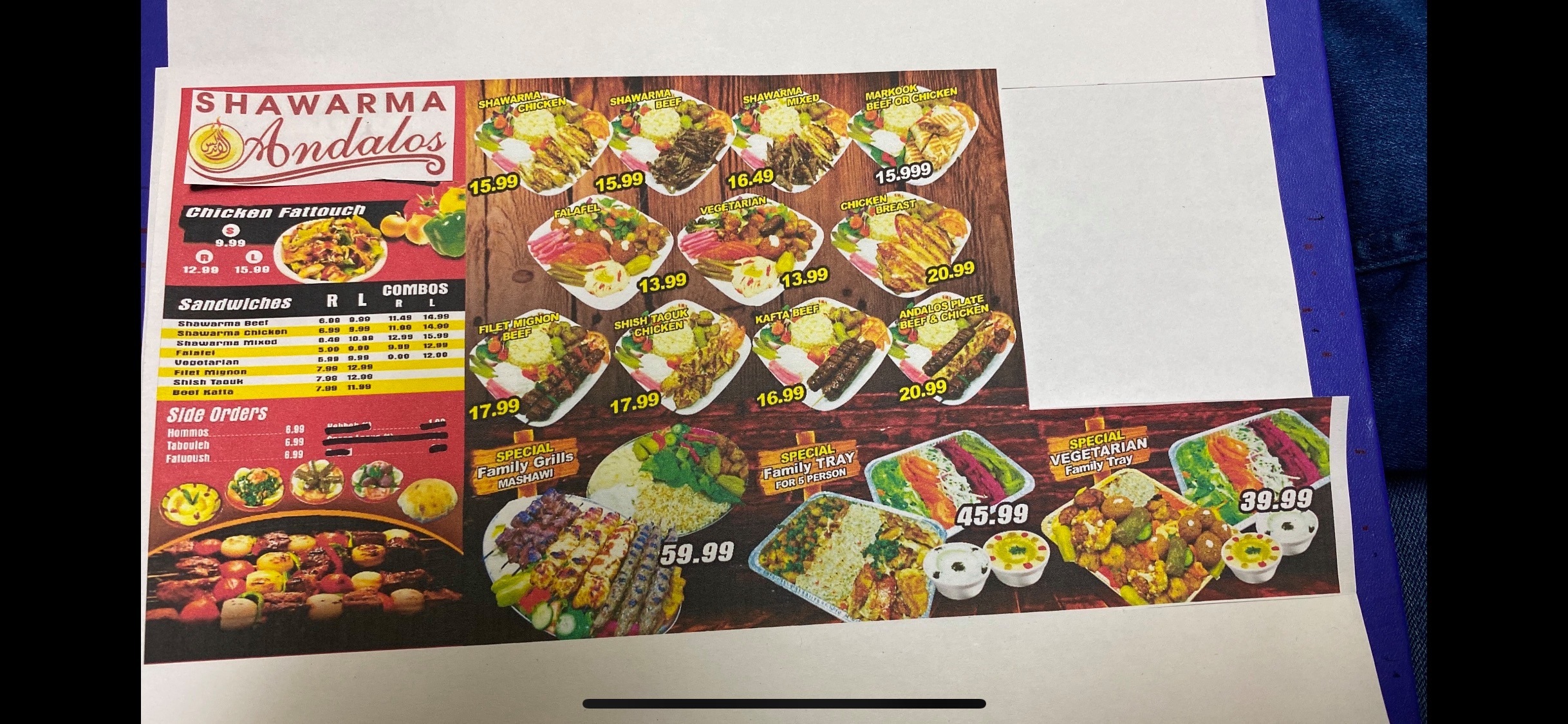 Shawarma Andalos Menu