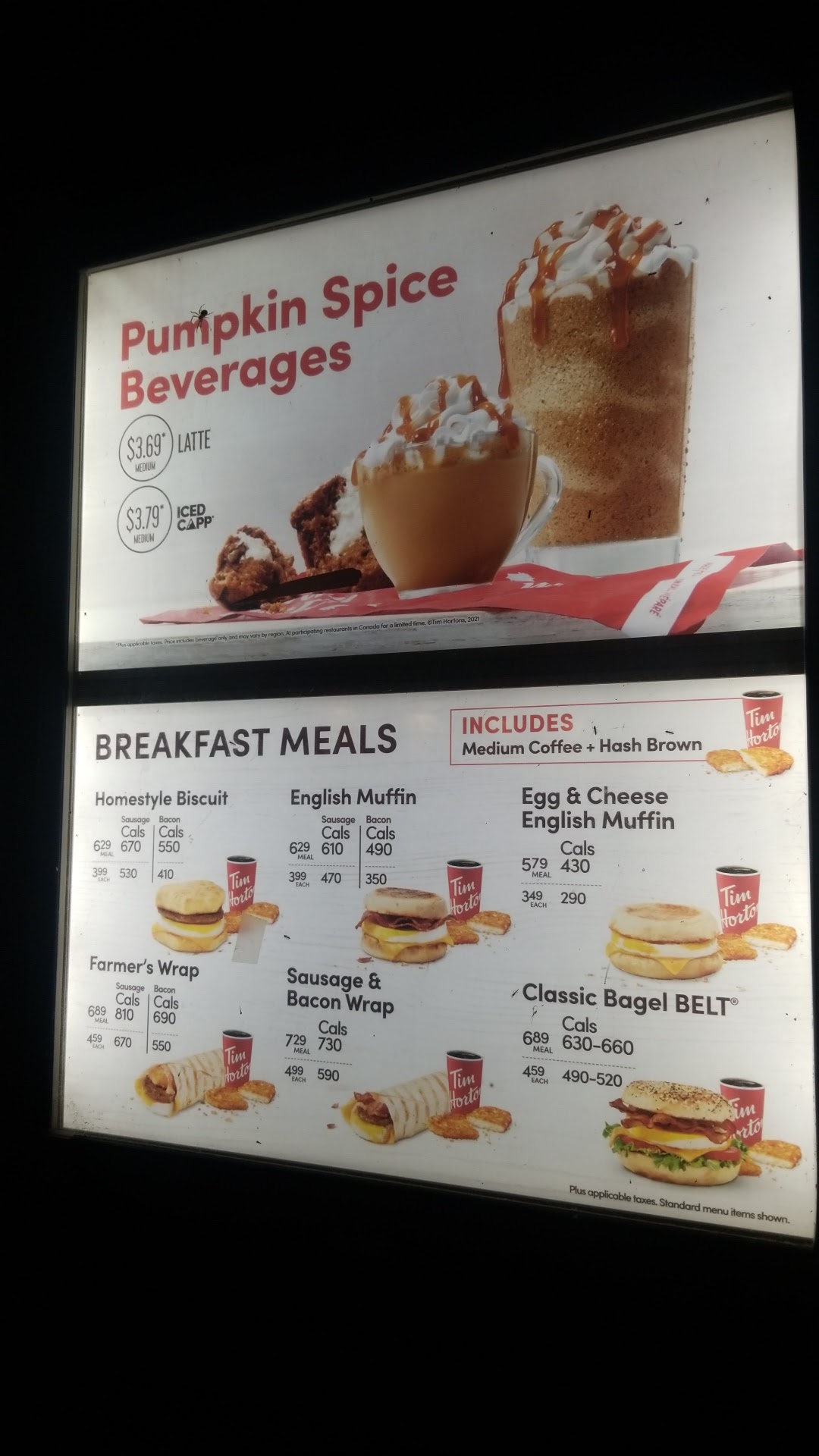 Tim Hortons Menu