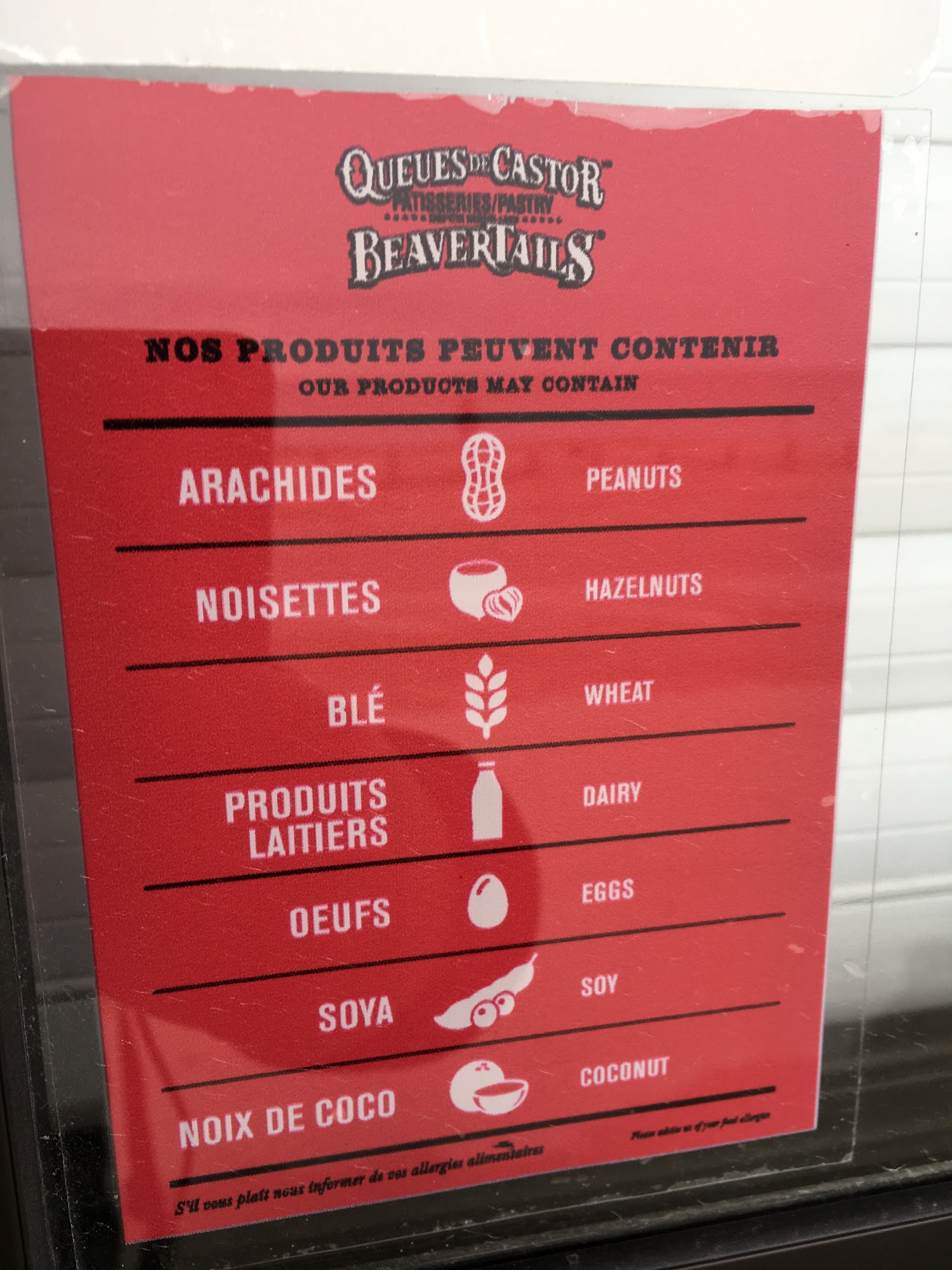 BeaverTails - Queues de Castor (Sauble Beach) Menu