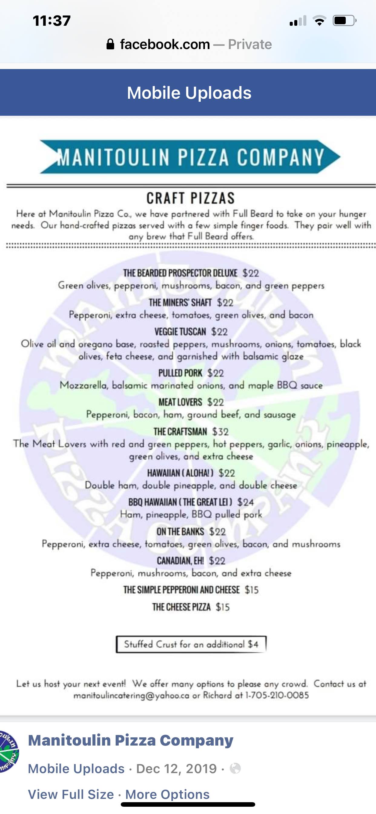 Full Beard Brewing Co. Menu