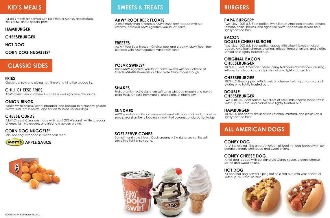A&W Restaurant Menu