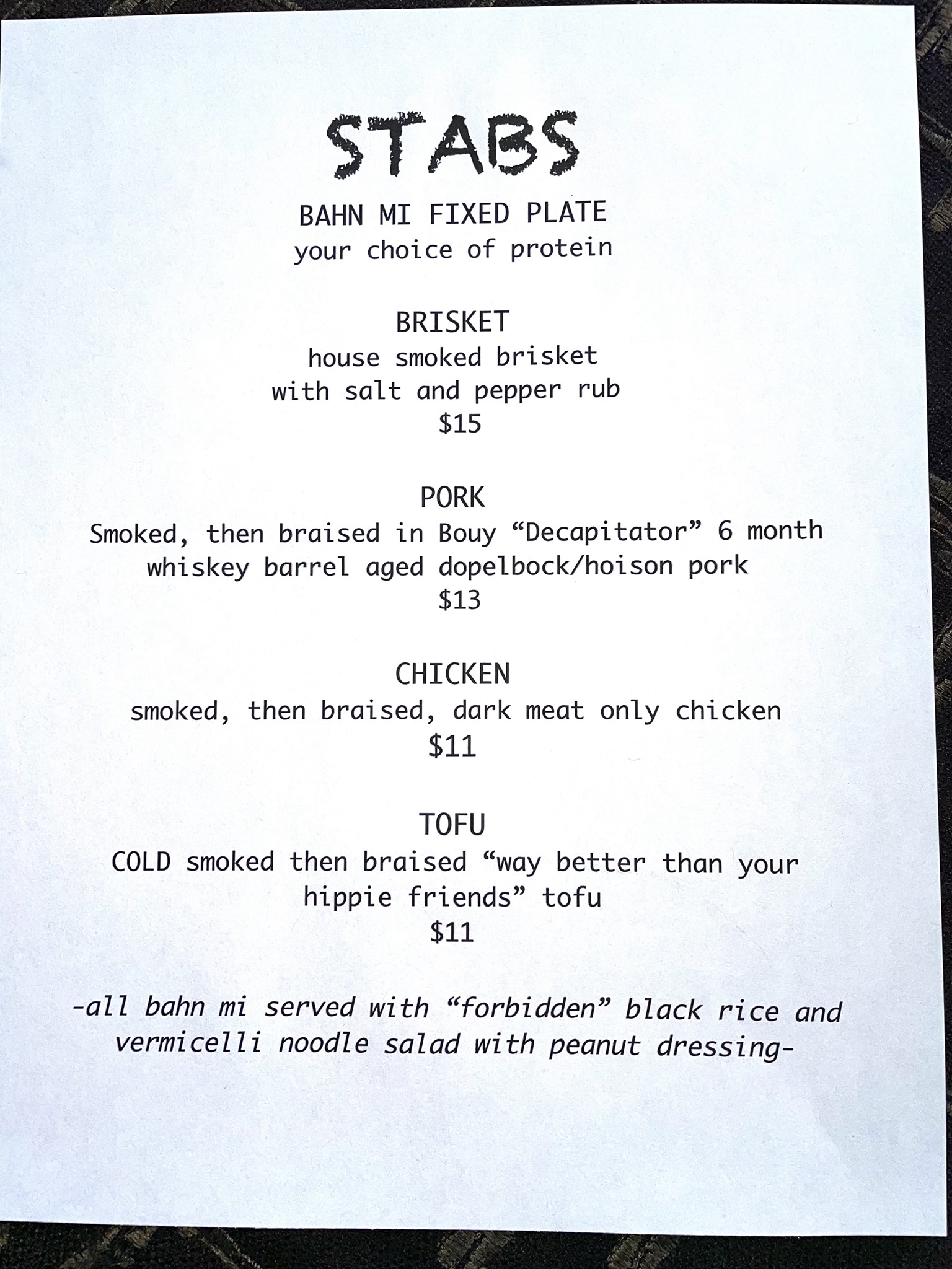 Columbian Theater Menu