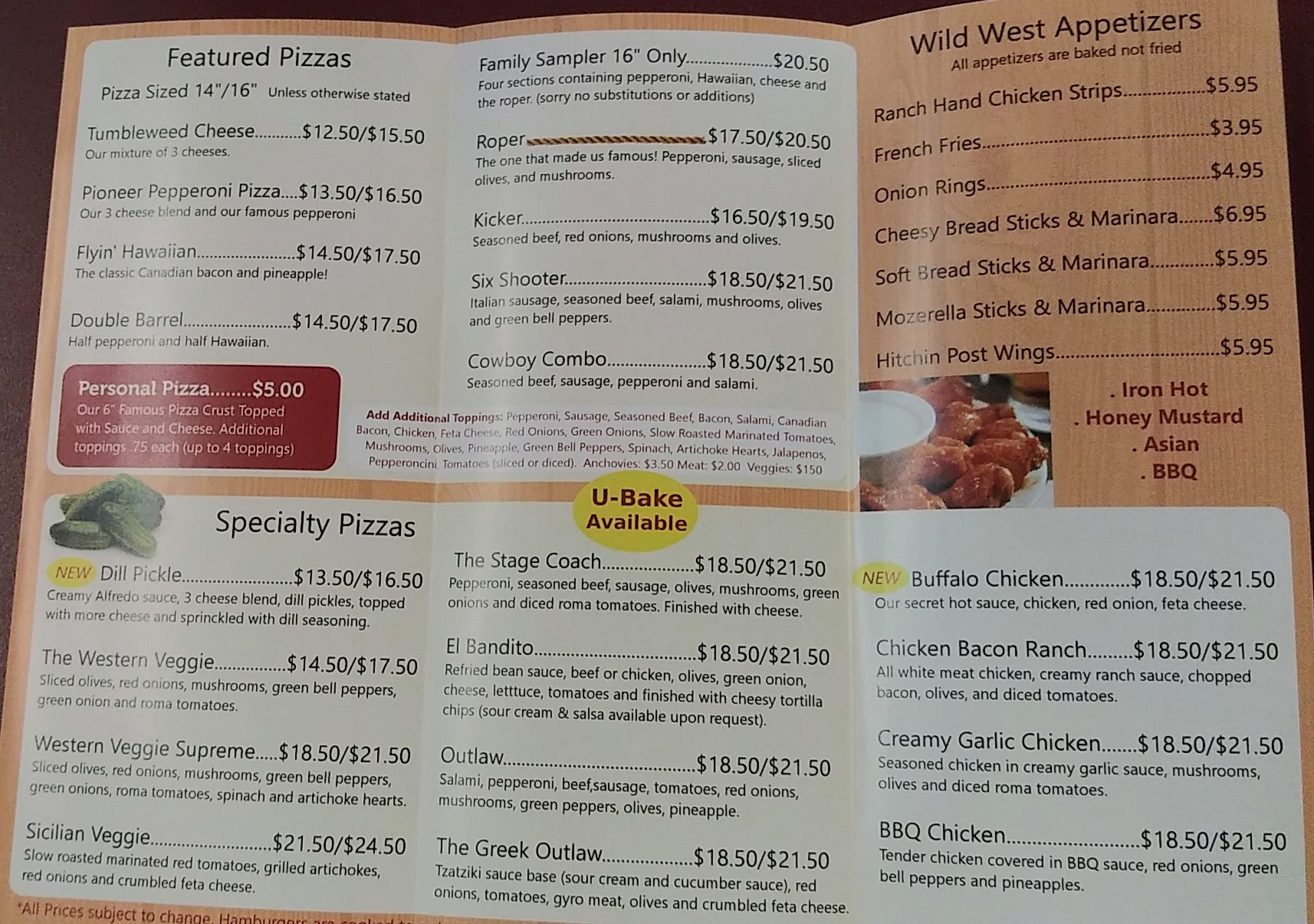 Hitchin Post Pizza Menu