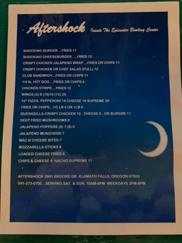 Aftershock Sportsbar & Nightclub Menu