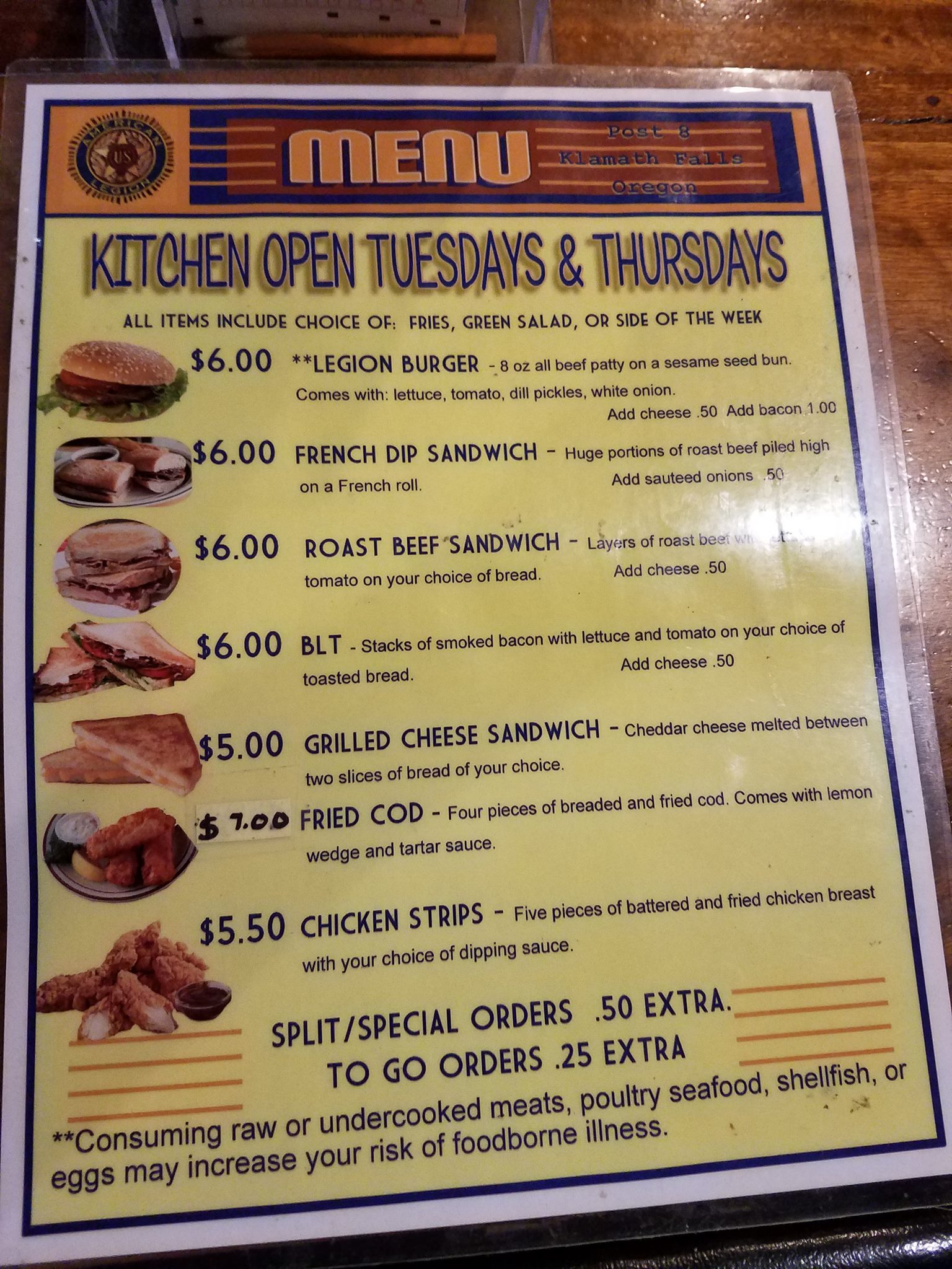 American Legion Menu