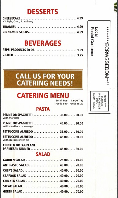 Pizza Salerno Menu