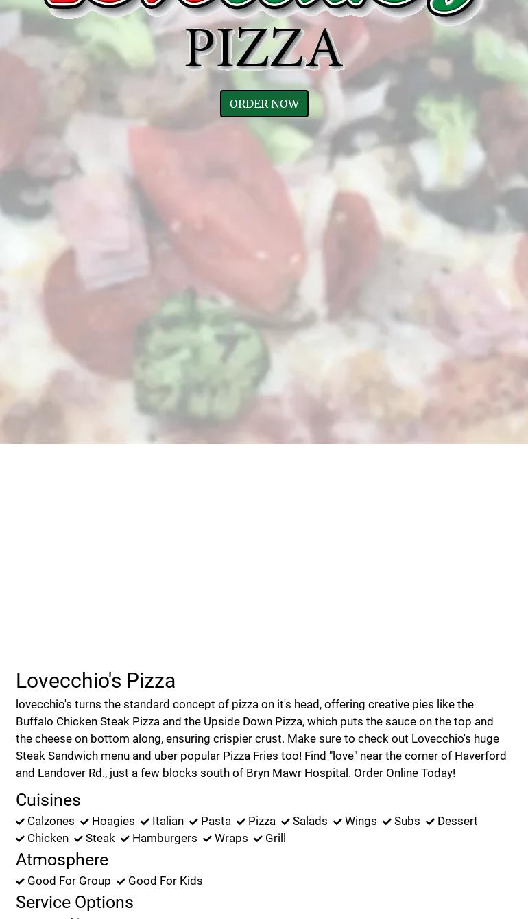 Lovecchio's Pizza Menu