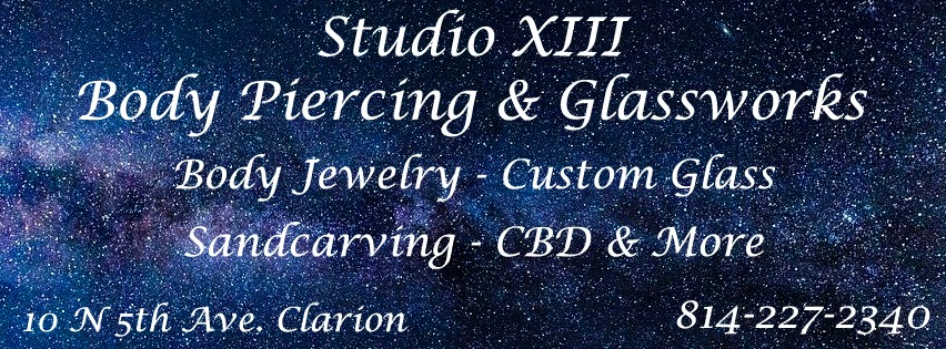 Studio XIII Body Piercing & Glassworks 10 N 5th Ave, Clarion Pennsylvania 16214