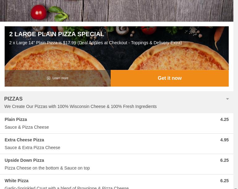 Walt's Pizza & Grille Menu