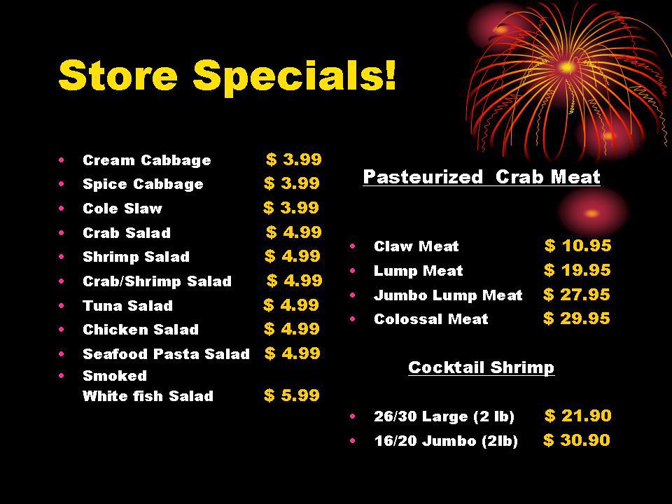 Chestnut Street Seafood Menu