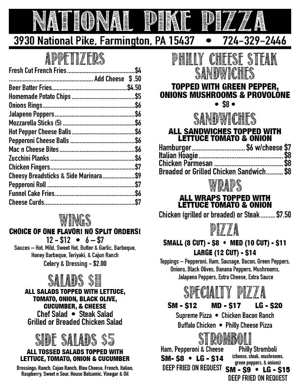 National Pike Menu
