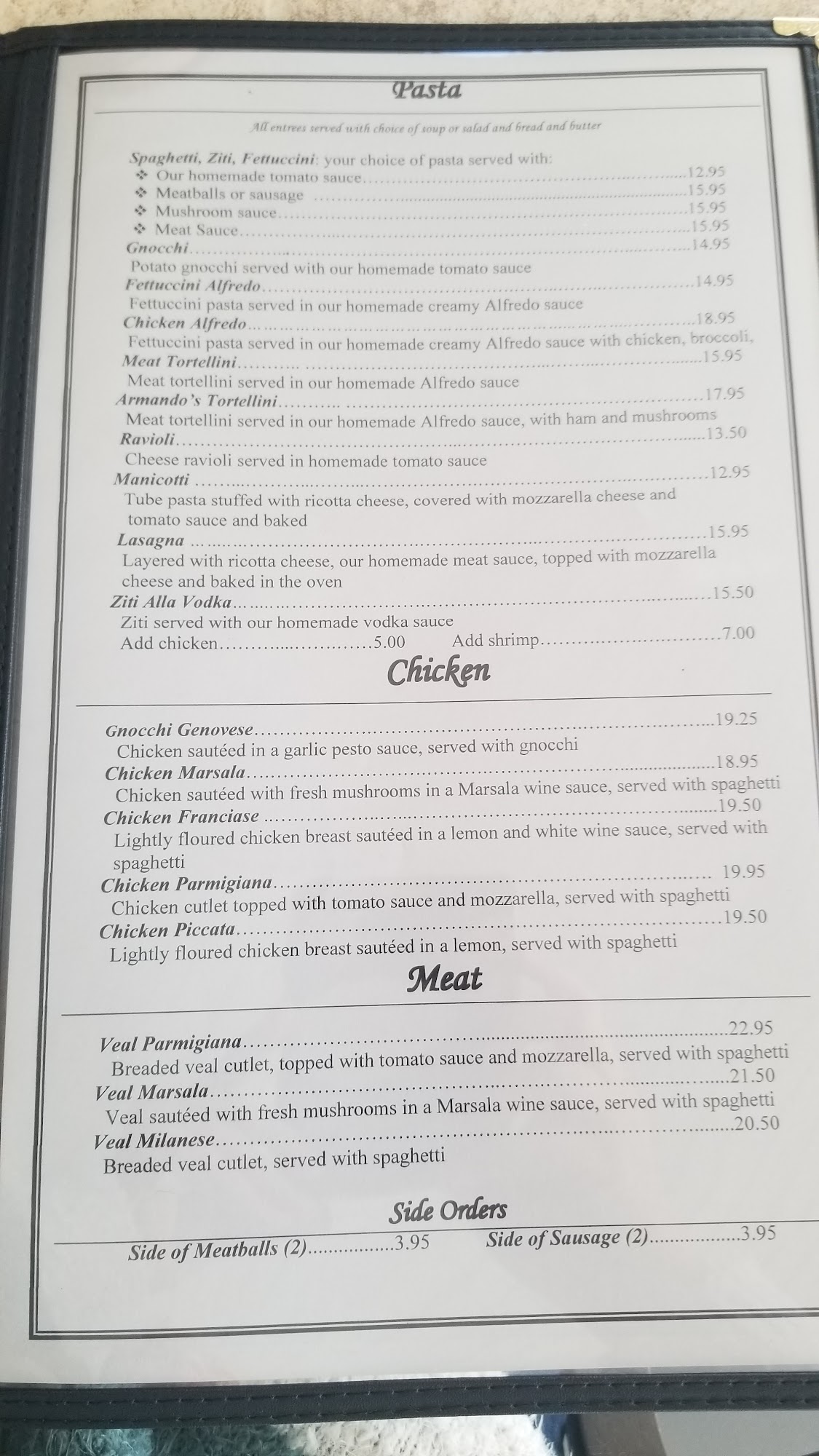Armando's Restaurant Bar & Grill Menu