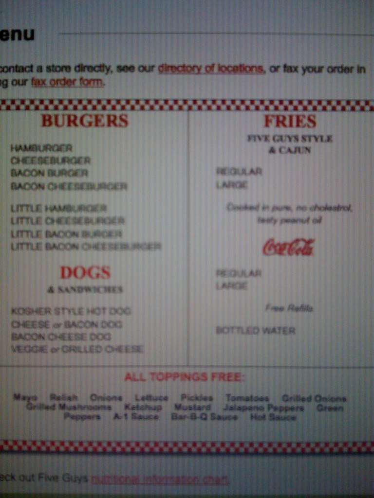 Five Guys Menu