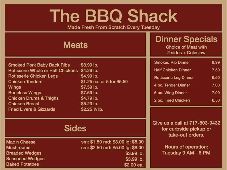 The BBQ Shack Menu