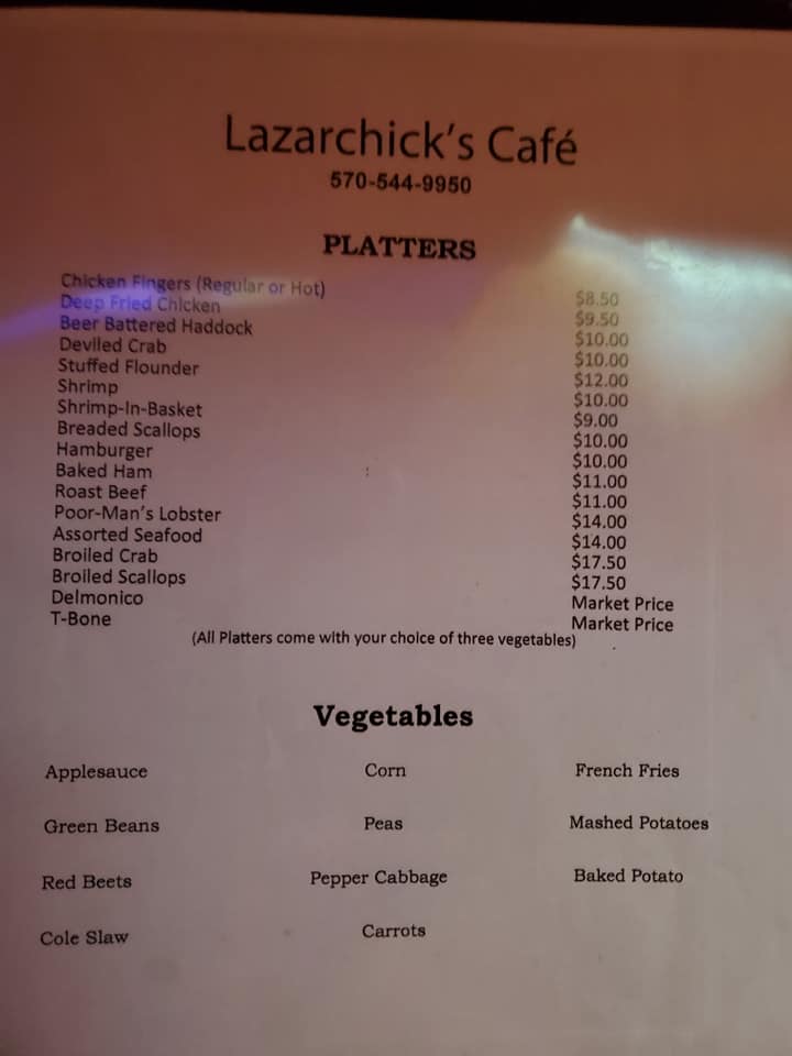 Lazarchick's Cafe Menu