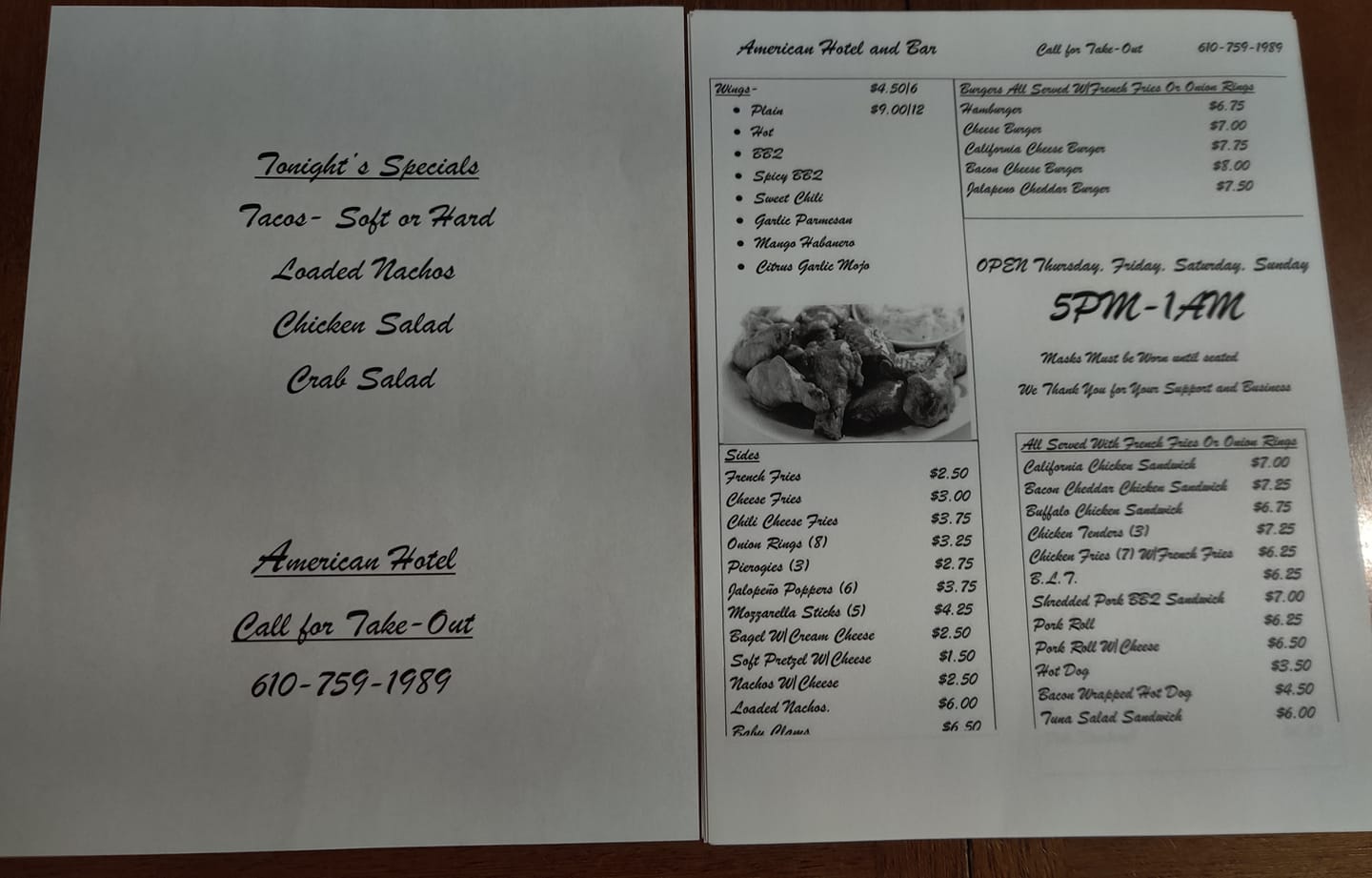 The American Hotel Menu