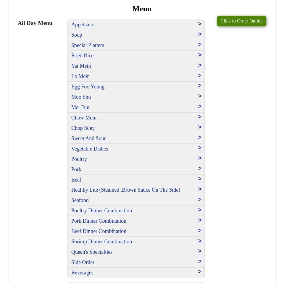 Queen's Chinese Restaurant Menu