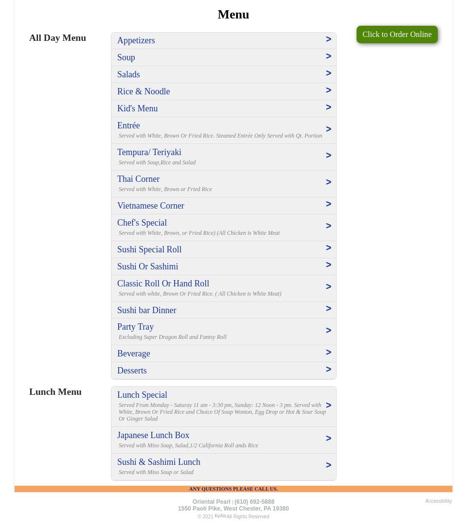 Oriental Pearl Menu