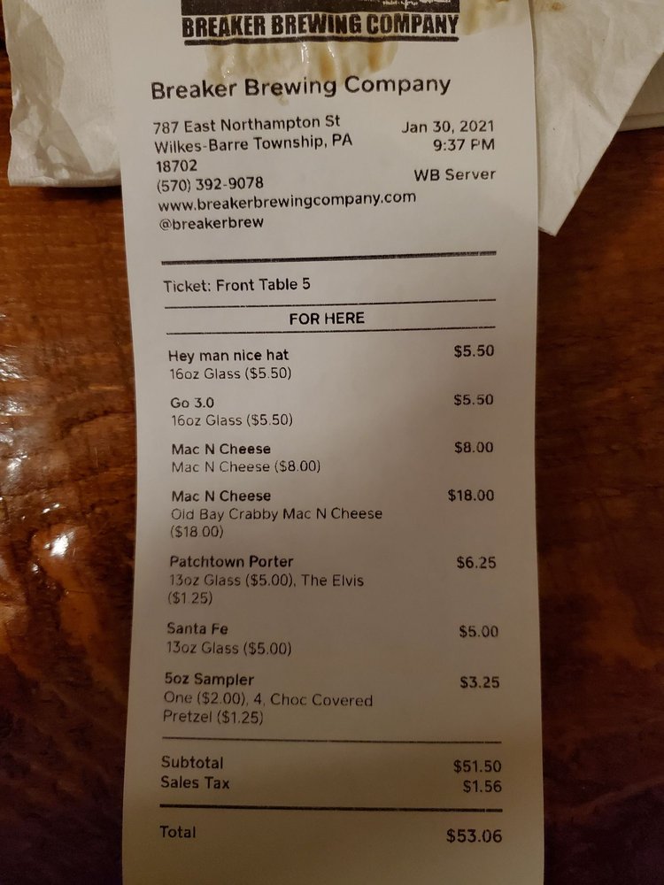 Breaker Brewing Company, WilkesBarre Menu, Reviews (293), Photos (106) Restaurantji