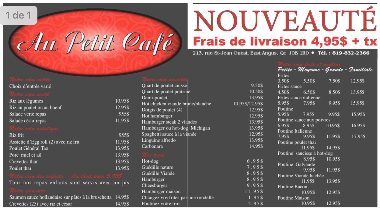 Au Petit Café Menu