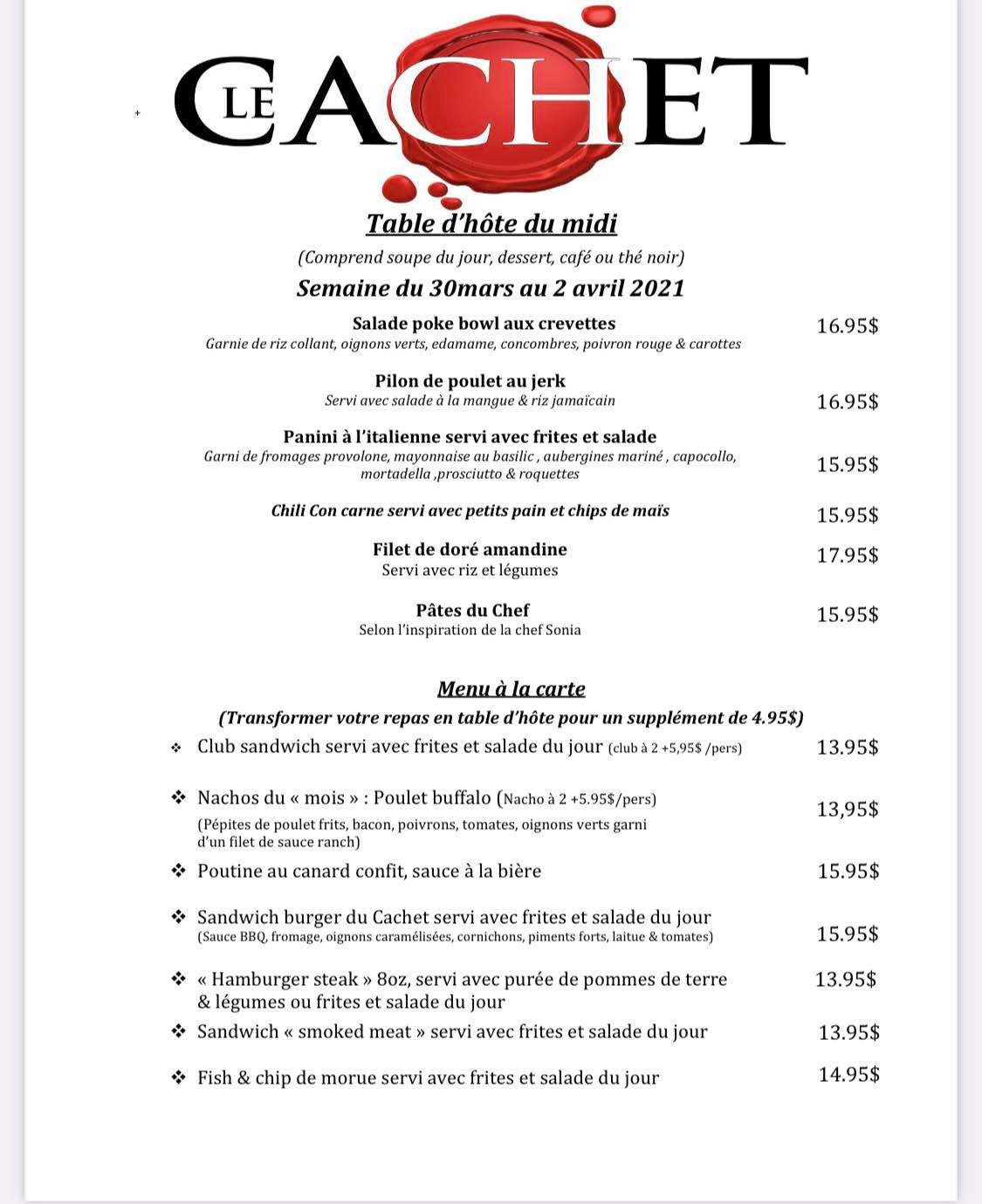 Le Cachet Menu