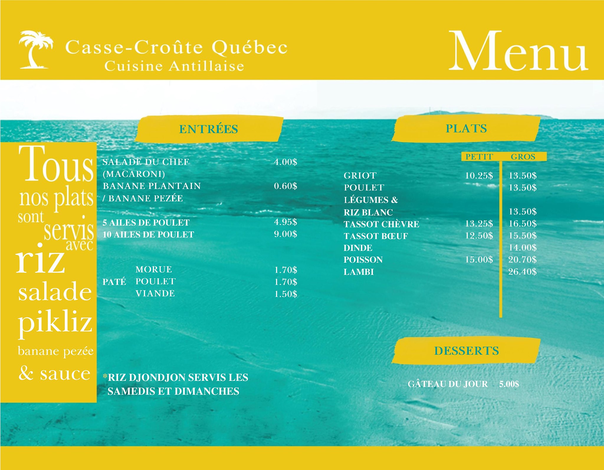 Casse-croûte Québec Menu