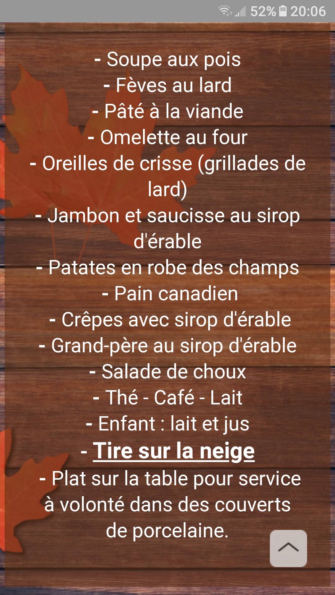 Cabane A Sucre Leclerc Menu