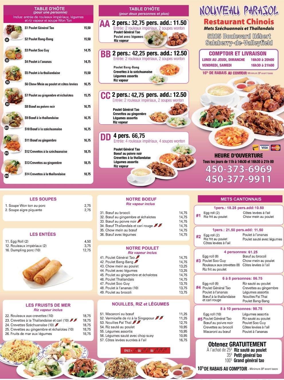 Nouveau Parasol) Menu