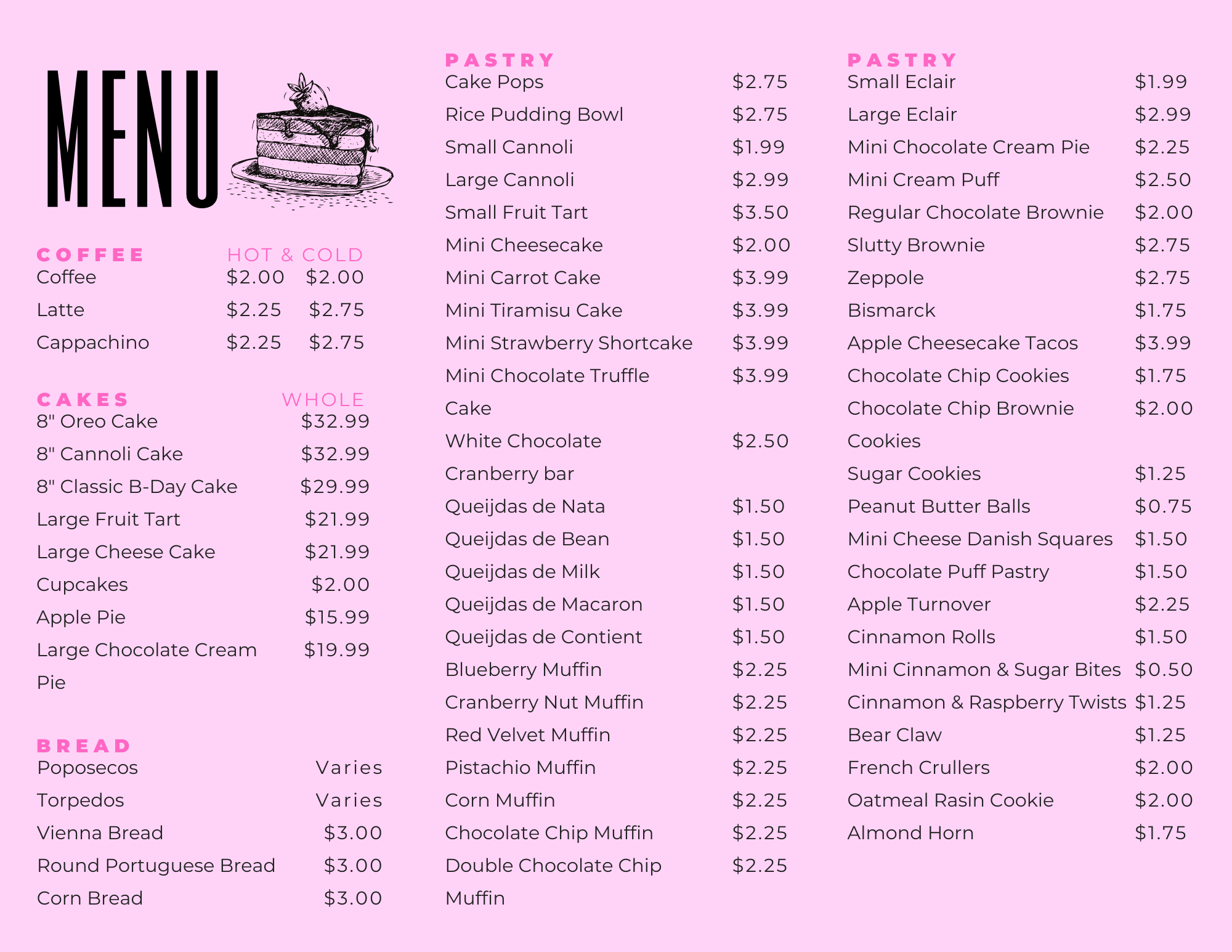 Aroma Bakery Menu