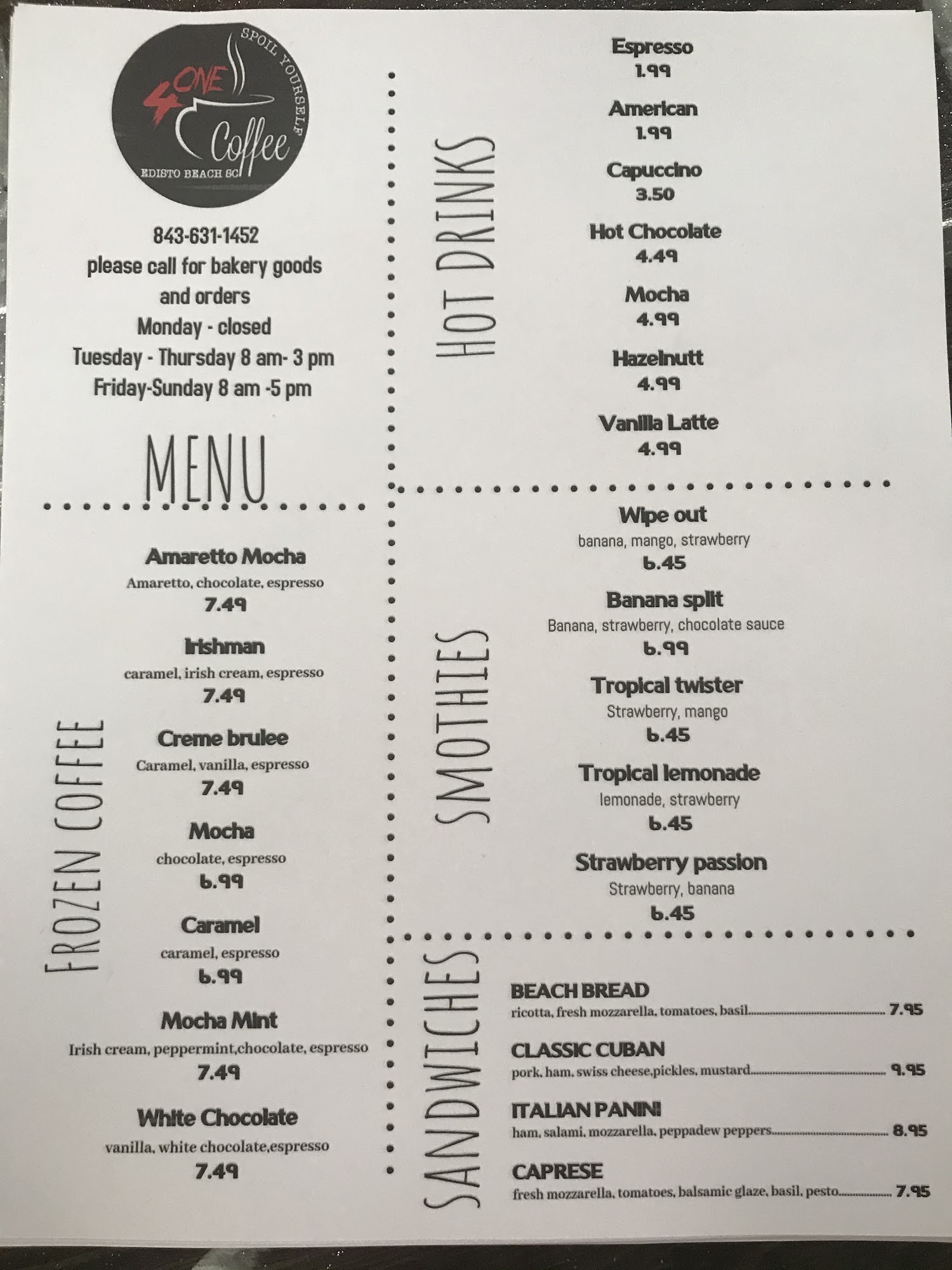 One 4 Coffee 114 Jungle Rd # F, Edisto Island