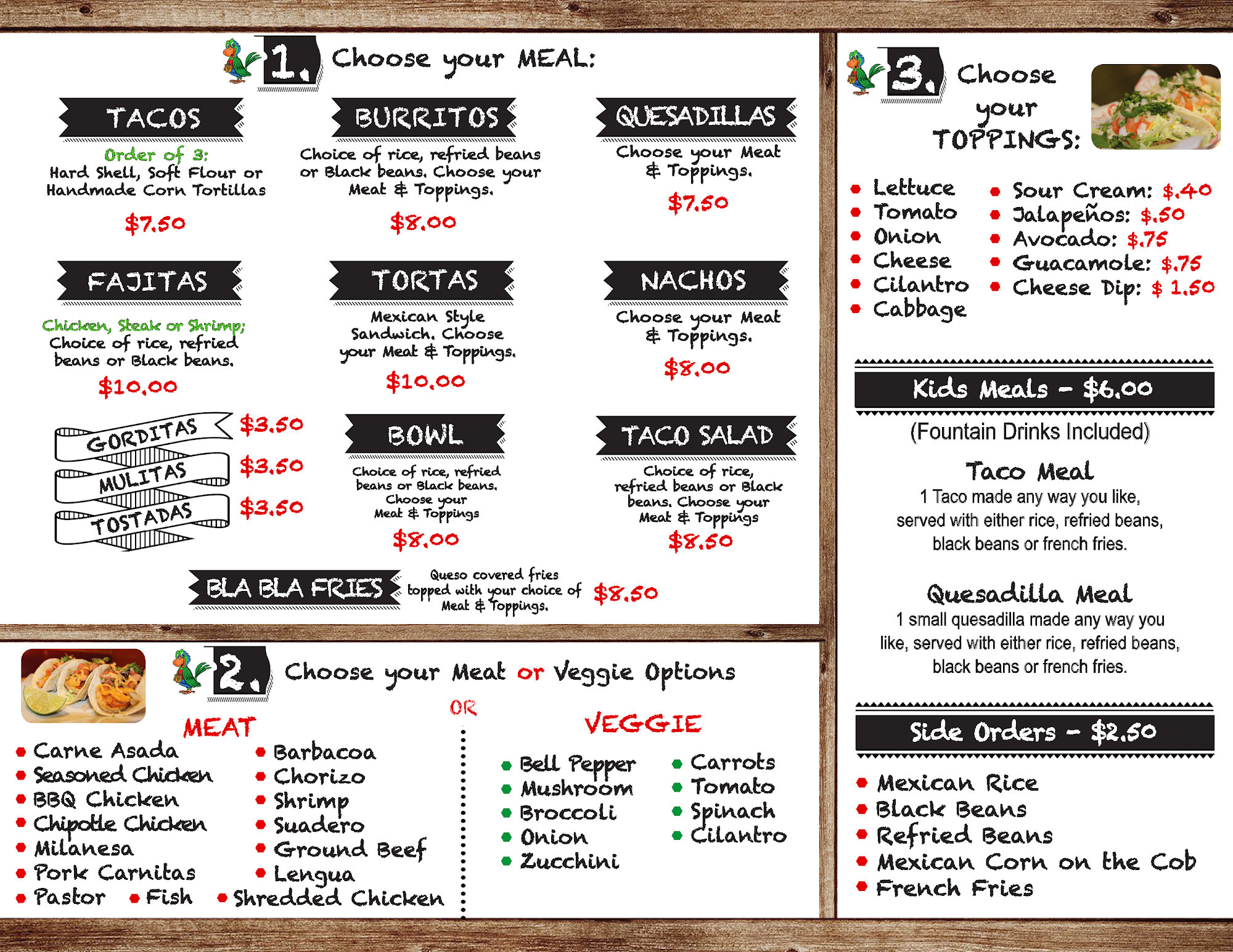 Tacos & Bla Bla Bla @ Vaughns Warehouse Menu