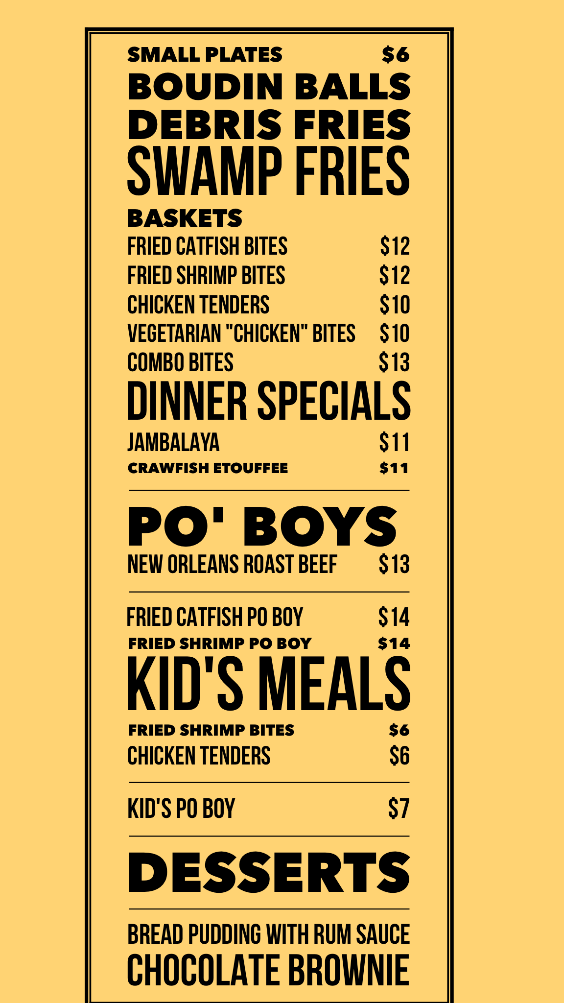 Bayou Bites Food Truck Menu