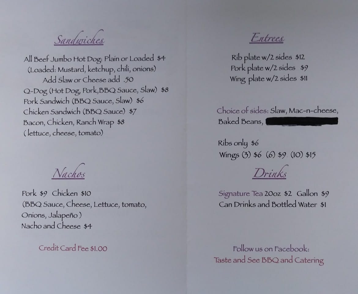 Taste and See BBQ and Catering Menu