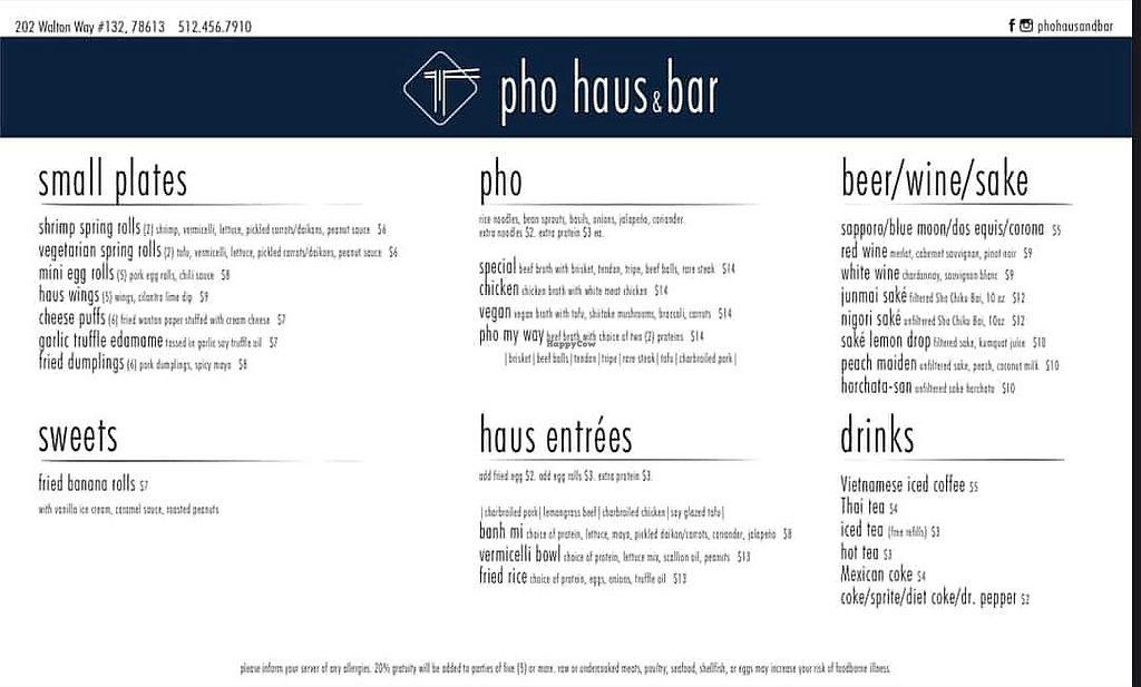 Pho Haus & Bar Menu