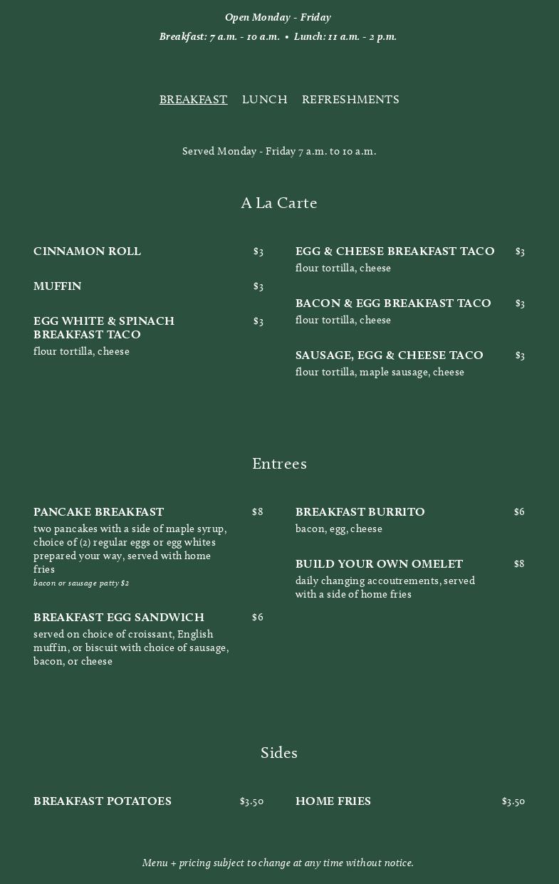 Marie Gabrielle Restaurant and Gardens Menu