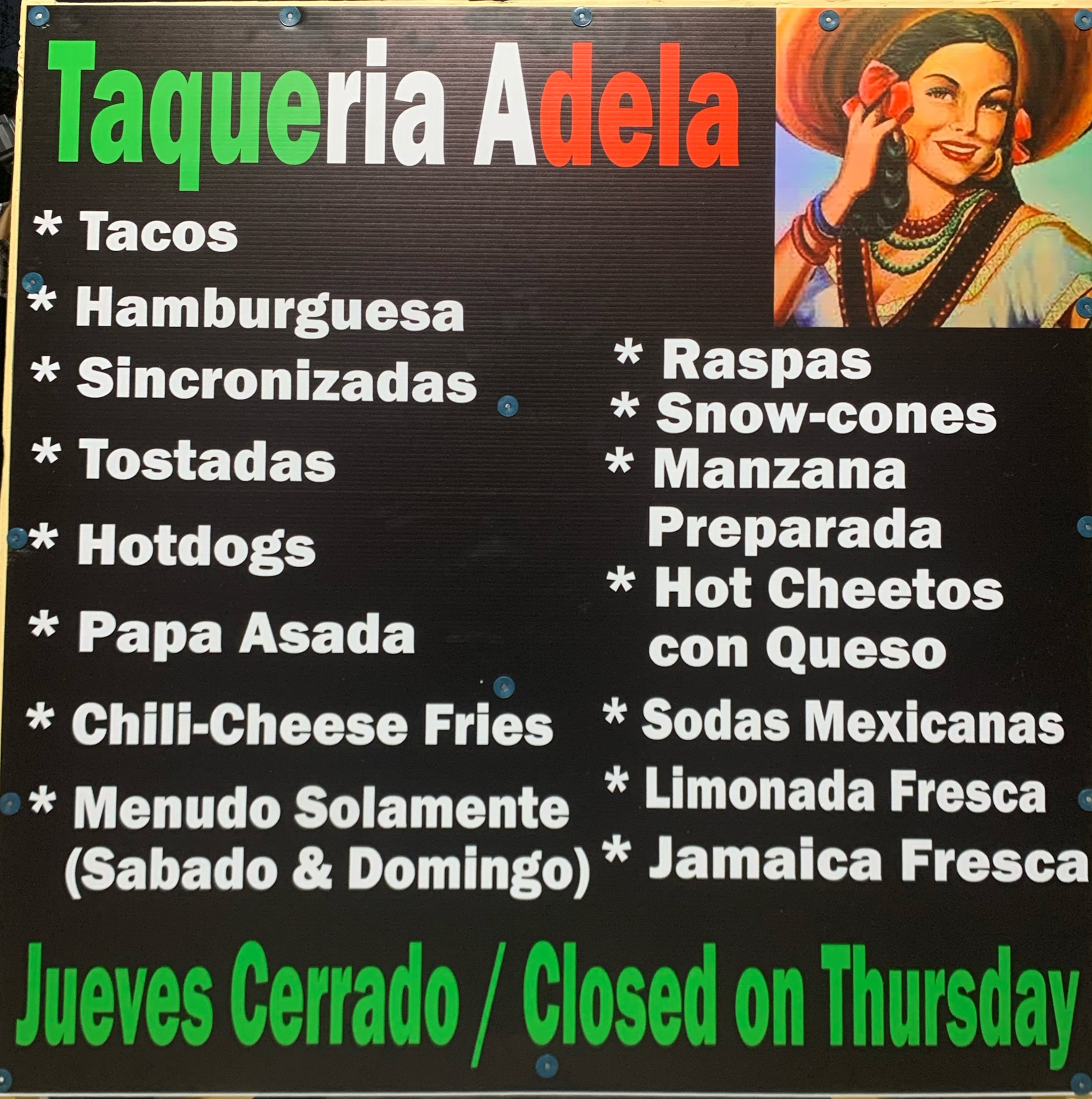 Taqueria Adela Menu